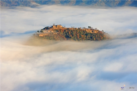 Neblina provoca a sensação de que as ruínas do castelo estão flutuando no céu