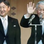O príncipe-herdeiro Naruhito e o imperador Akihito