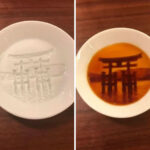 pratos com pintura escondida shoyu torii antes e depois
